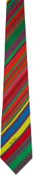 Versace Multicolor GV Pinstripe Print Neck Tie