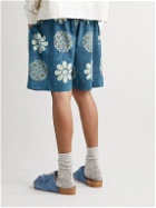 Story Mfg. - Bridge Wide-Leg Printed Organic Cotton-Poplin Drawstring Shorts - Blue