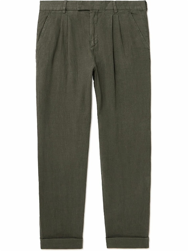 Photo: Mr P. - Tapered Pleated Linen Trousers - Green