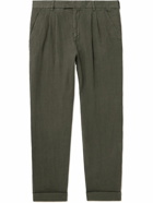 Mr P. - Tapered Pleated Linen Trousers - Green