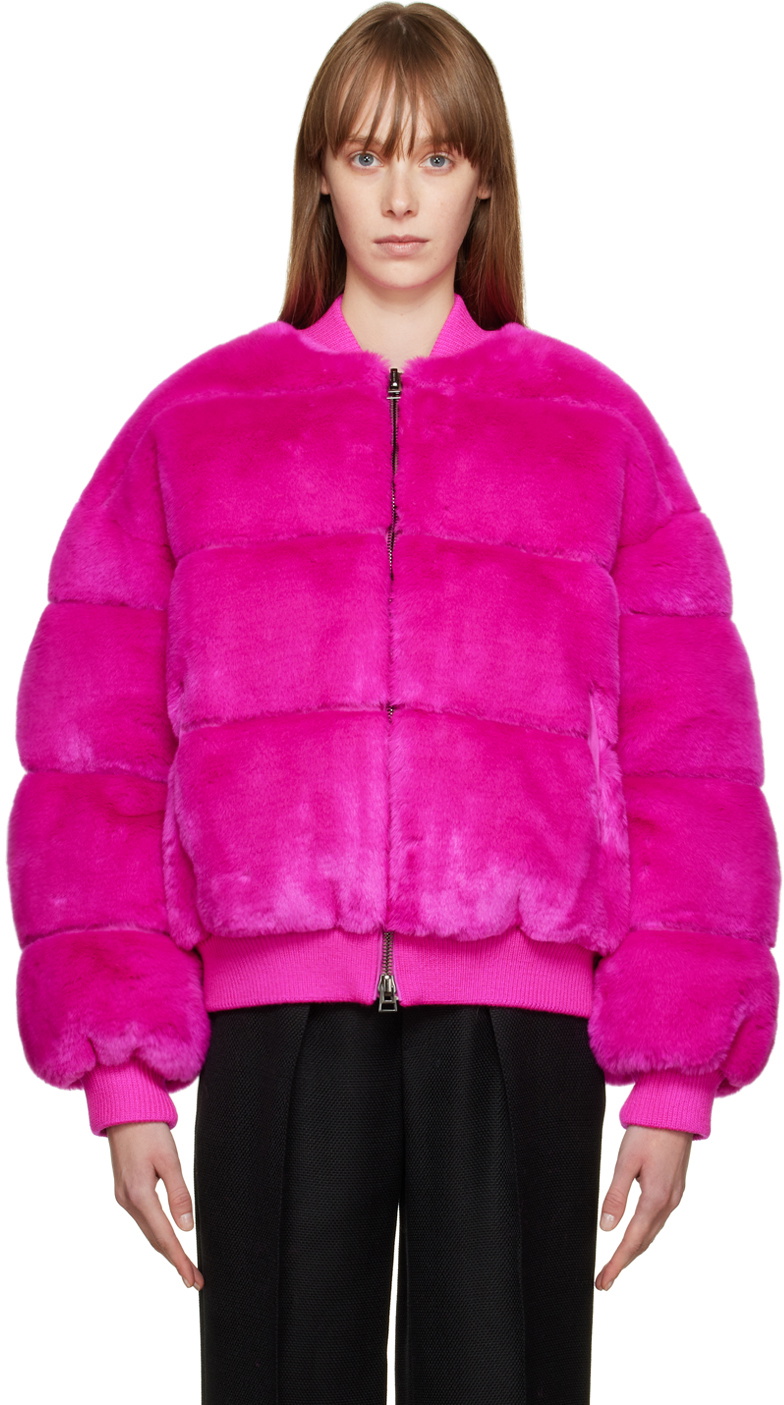 TOM FORD Pink Puffy FauxFur Down Bomber Jacket TOM FORD