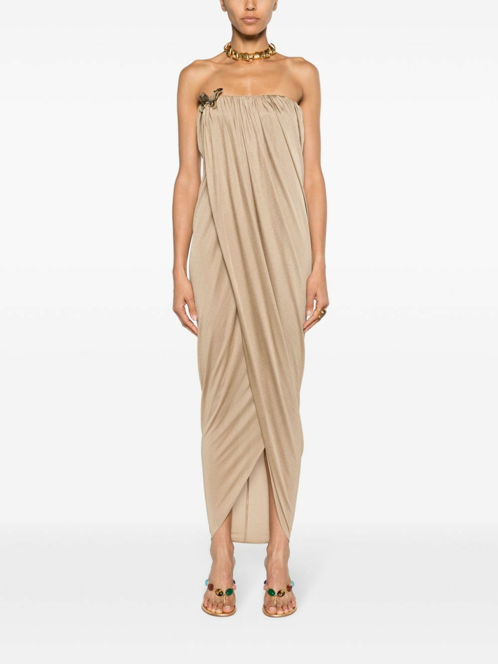 Blumarine Gold-Tone Butterfly-Pin Asymmetric Dress Blumarine
