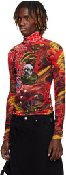 LU'U DAN Red Masked Mesh Turtleneck