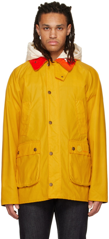 Photo: Moncler Genius 2 Moncler 1952 Yellow Barbour Edition Wight Short Down Coat