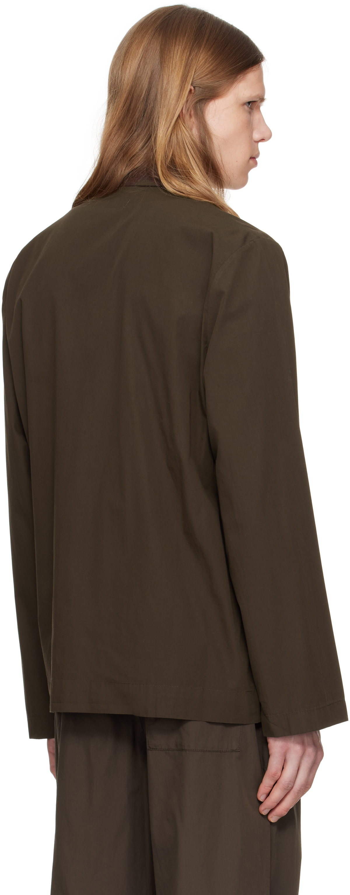 Tekla Brown Poplin Long-Sleeved Pyjama Shirt