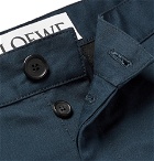 Loewe - Cropped Cuffed Herringbone Cotton Chinos - Men - Storm blue