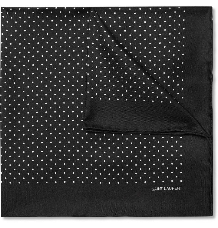 Photo: SAINT LAURENT - Polka-Dot Silk-Twill Pocket Square - Black
