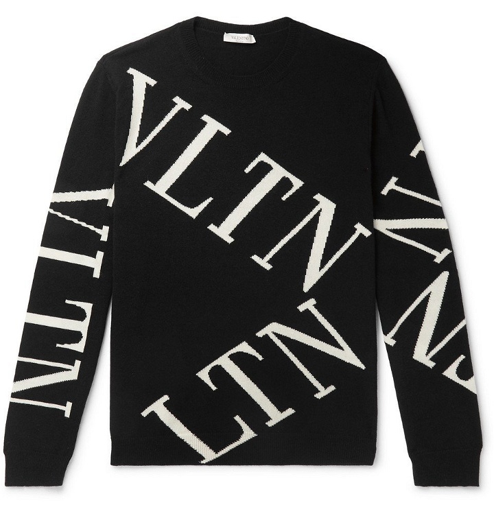 Photo: Valentino - Slim-Fit Intarsia Wool and Cashmere-Blend Sweater - Black