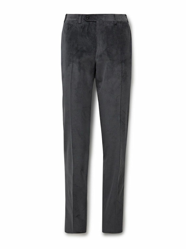 Photo: Canali - Slim-Fit Straight-Leg Cotton-Blend Corduroy Suit Trousers - Gray