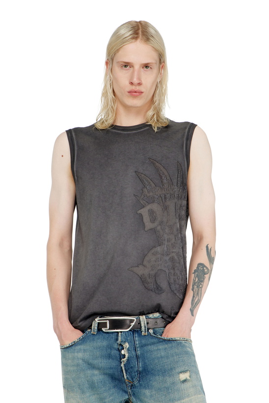 Photo: Diesel Sleeveless jersey top with embossed graphics - T-Shirts Mens in Grey