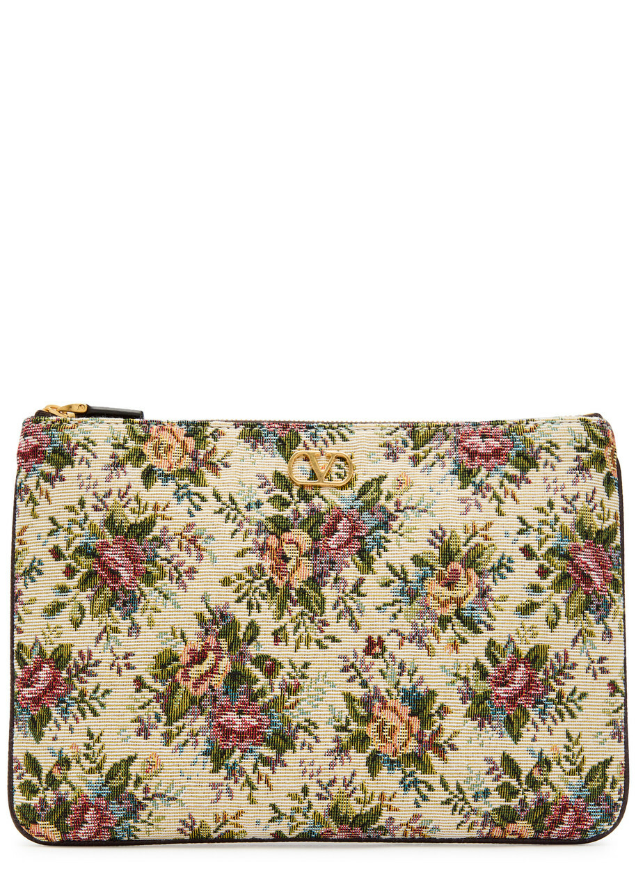 【VALENTINO】 Quiltie 67 embroidered denim pouch Quiltie 67 embroidered denim pouch in blue - Valentino