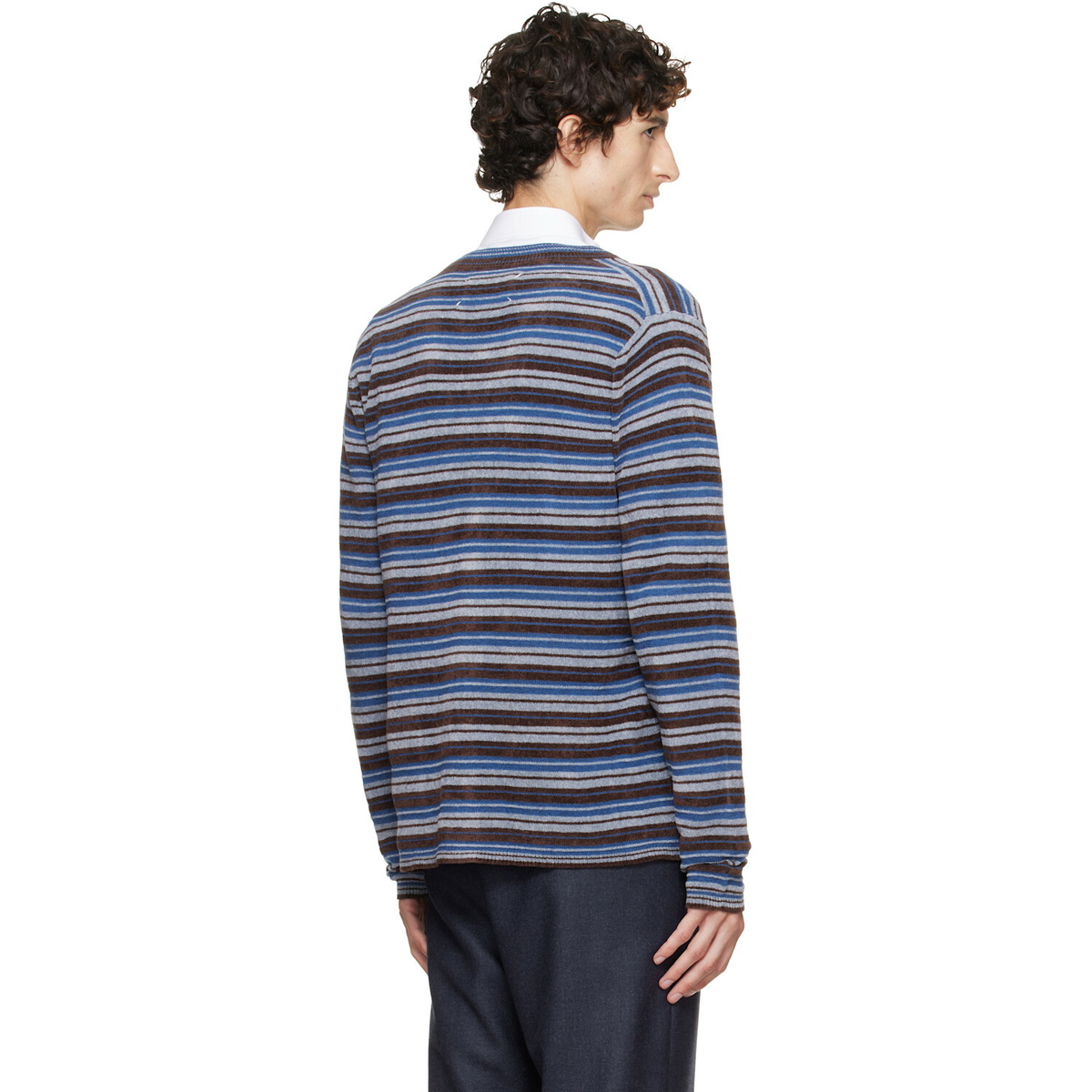 Maison Margiela Blue Striped Wool Cardigan