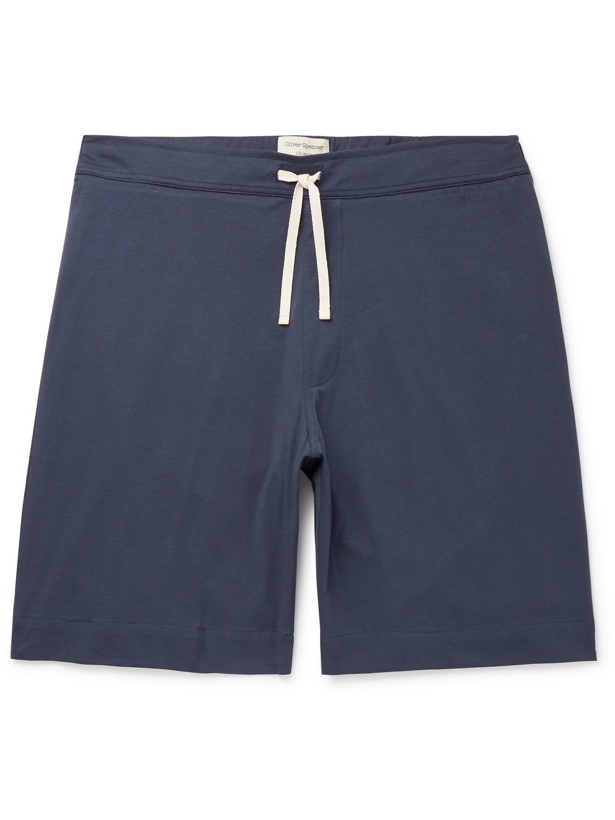 Photo: OLIVER SPENCER LOUNGEWEAR - York Supima Cotton-Jersey Drawstring Shorts - Blue