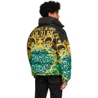 Versace Jeans Couture Reversible Black and Green Chain Print Puffer Jacket