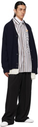 Raf Simons Navy & White Lining V-Neck Cardigan