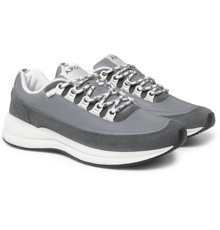 Photo: A.P.C. - Techno Homme Reflective-Panelled Suede and Nylon Sneakers - Gray