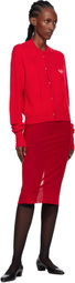 AO Yes Red Double Collar Logo Embroidery Cardigan