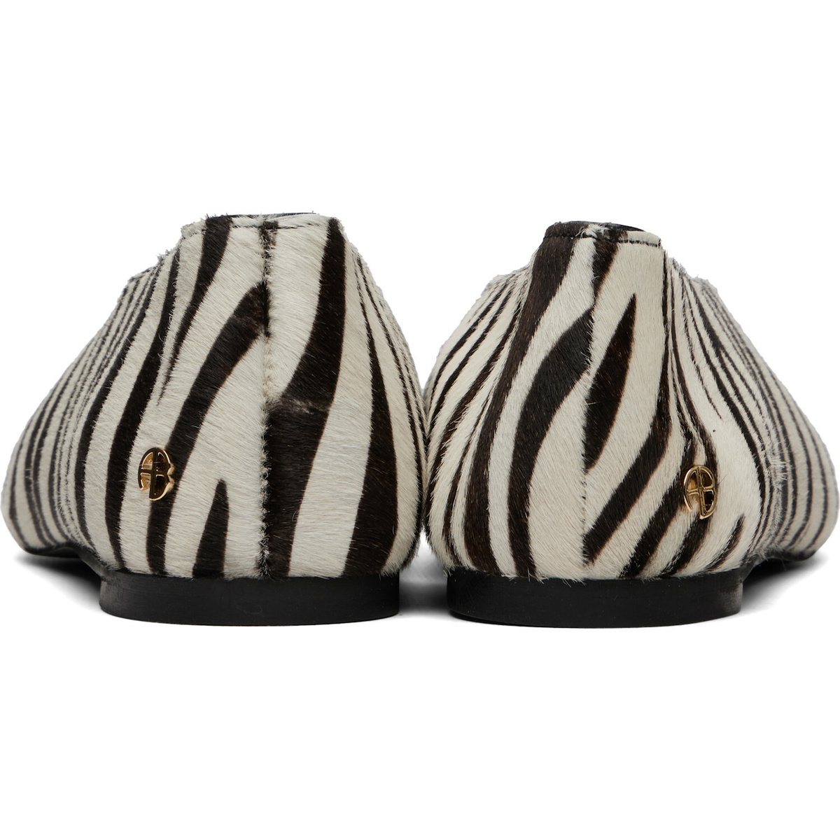 ANINE BING White & Black Ana Calf Hair Ballerina Flats