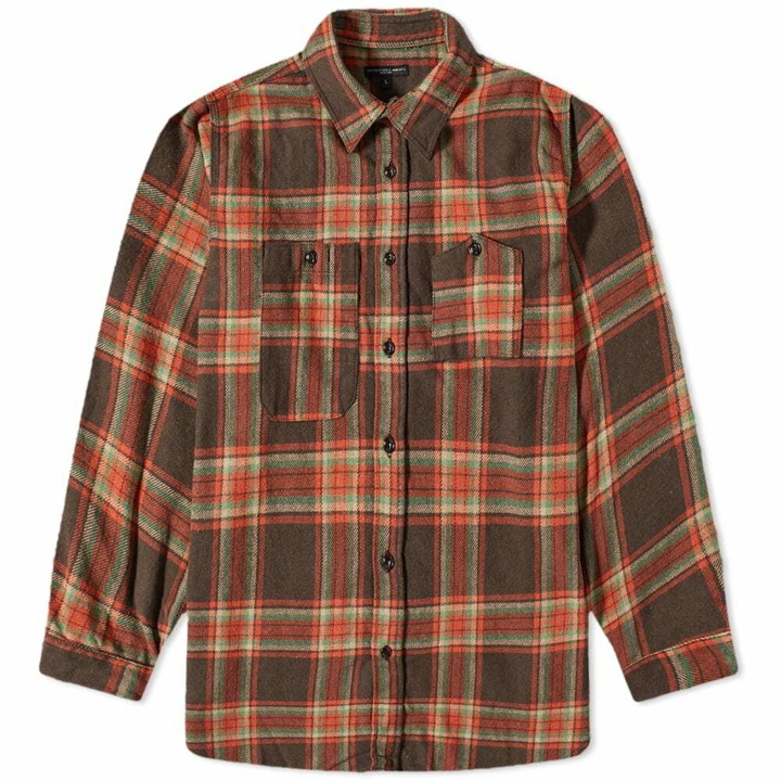 Photo: Engineered Garments Men's Plaid Flannel Work Shirt in Brown/Orange Plaid