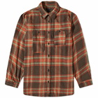 Engineered Garments Men's Plaid Flannel Work Shirt in Brown/Orange Plaid