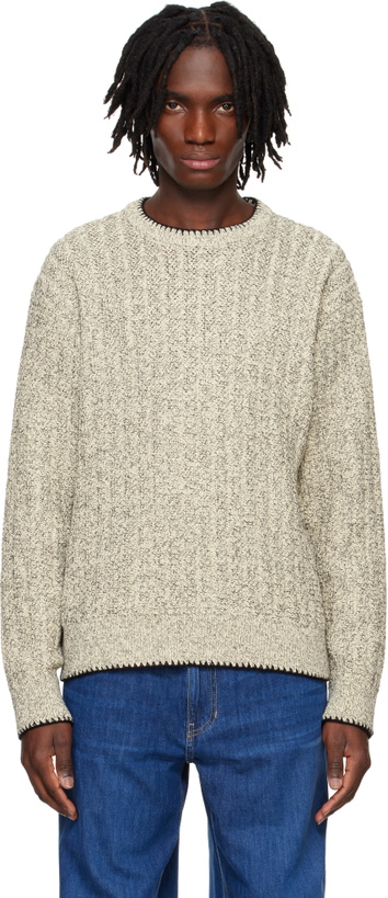 Photo: Solid Homme Off-White Round Neck Stitch Knit Sweater