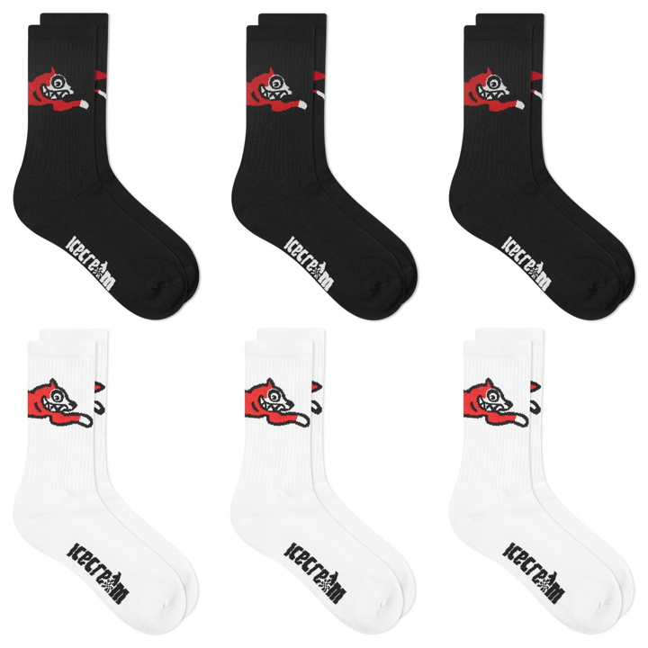 Photo: ICECREAM Men's Running Dog Socks - 6-Pack in Black And White 