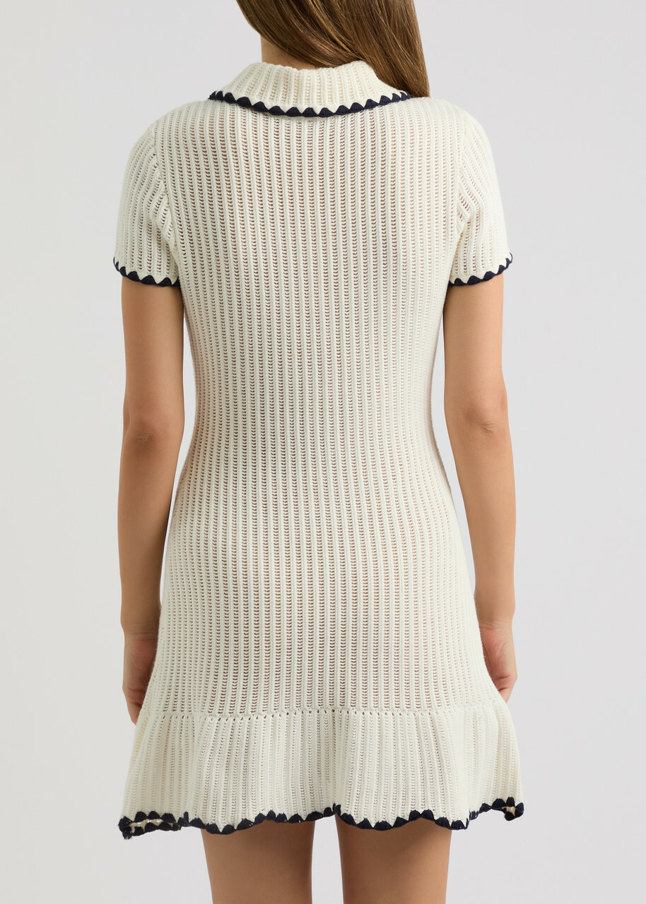 white christmas dresses Cream Crystal Trim Knit Mini Dress – self-portrait main image 0