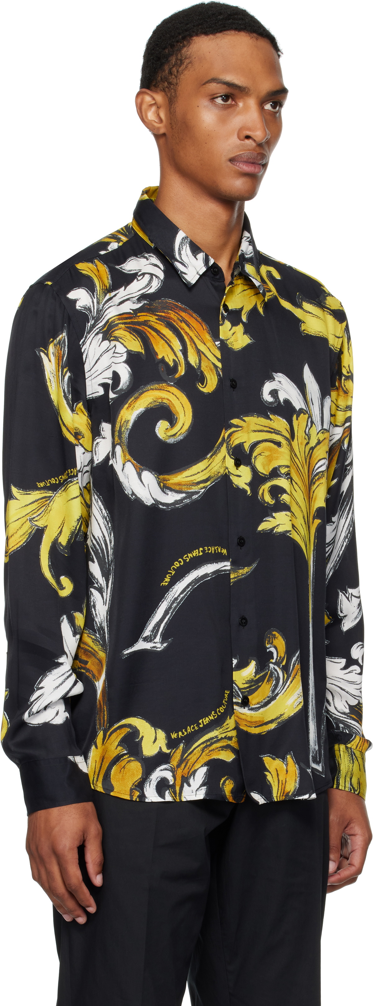 Versace Jeans Couture Black & Gold Outline Barocco Regular-Fit Shirt Versace