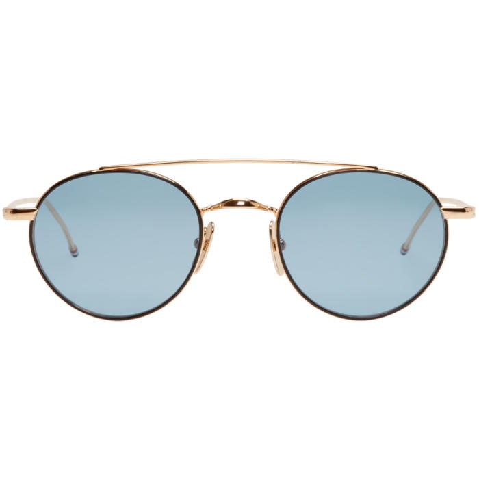 Photo: Thom Browne Gold and Blue TB-101 Round Sunglasses