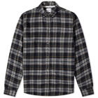 Norse Projects Men's Anton Brushed Flannel Check Button Down Shirt in Medium Grey