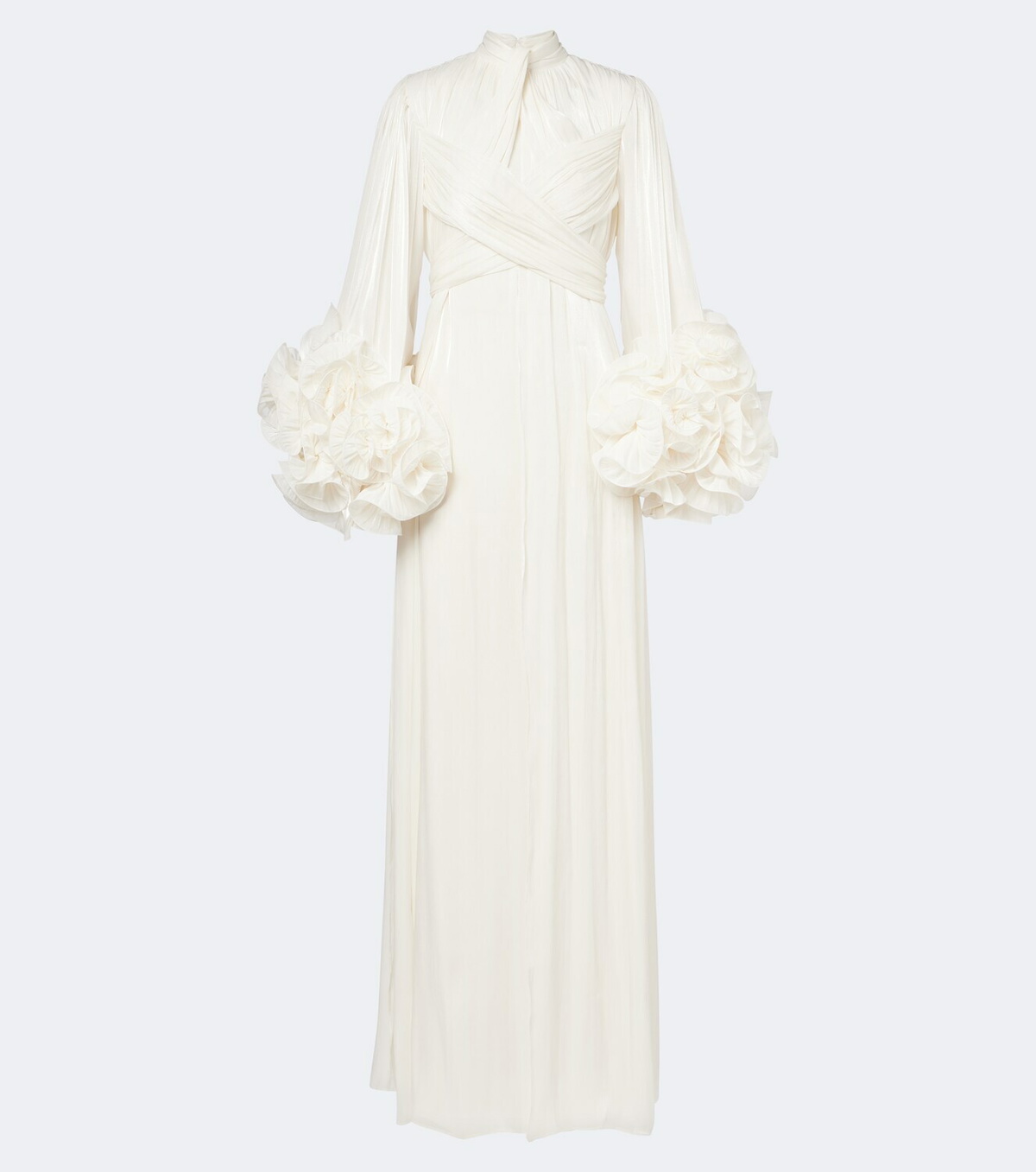 Costarellos Floral-appliqué pleated gown
