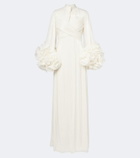 Costarellos Floral-appliqué pleated gown