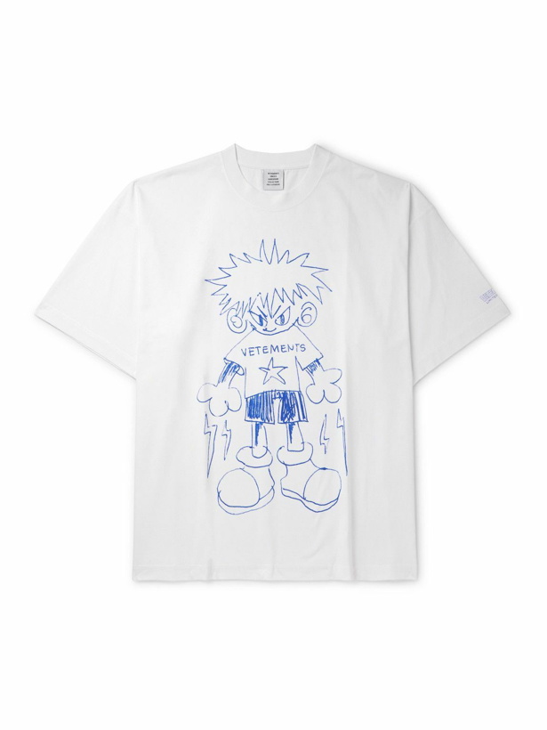 Photo: VETEMENTS - Scribbled Teen Oversized Logo-Print Cotton-Jersey T-Shirt - White