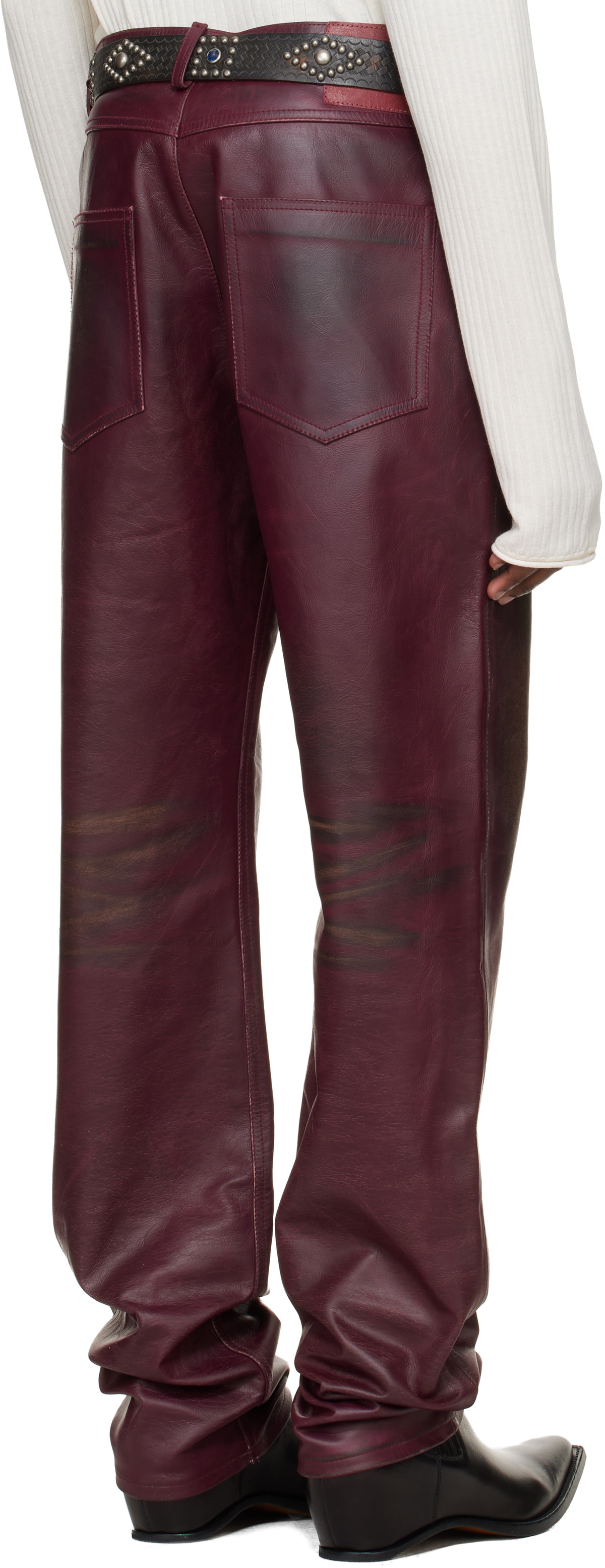424 Burugndy Fivepocket Leather Pants