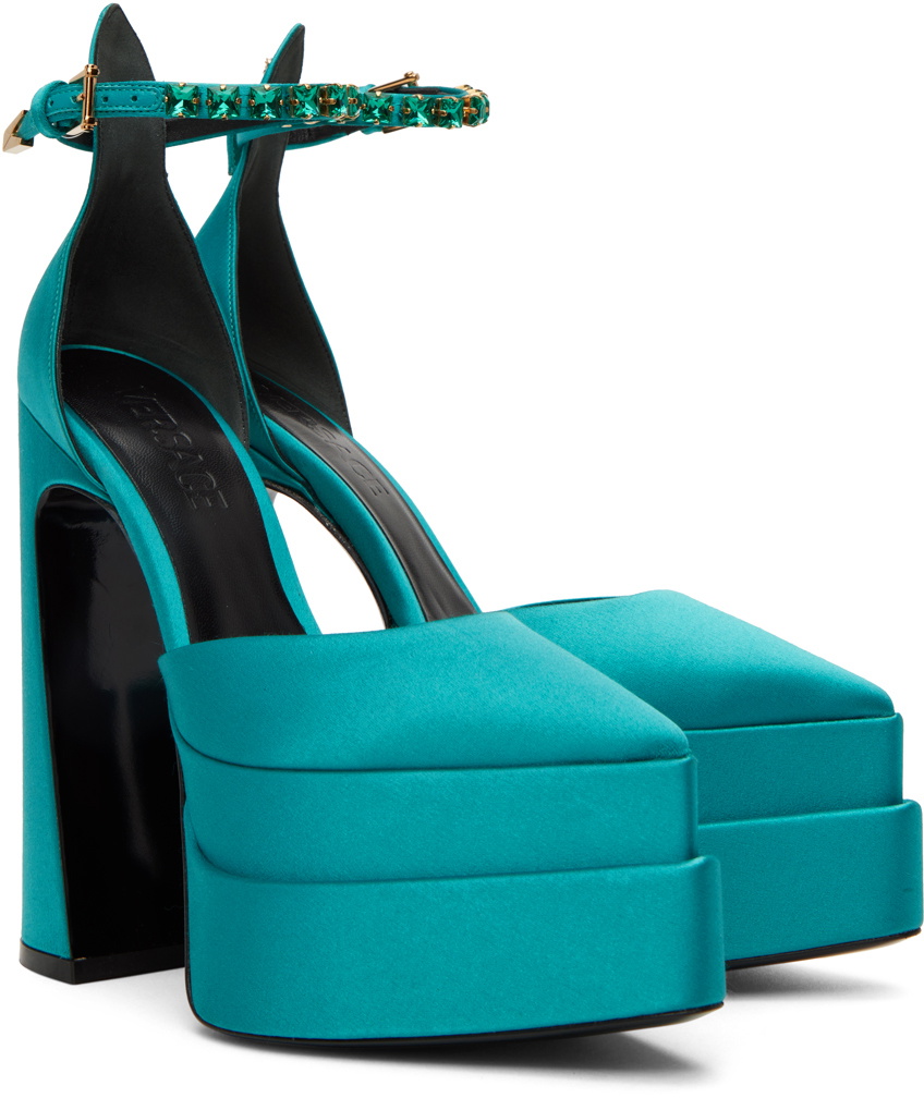 Versace Blue Aevitas Pointy Platform Heels