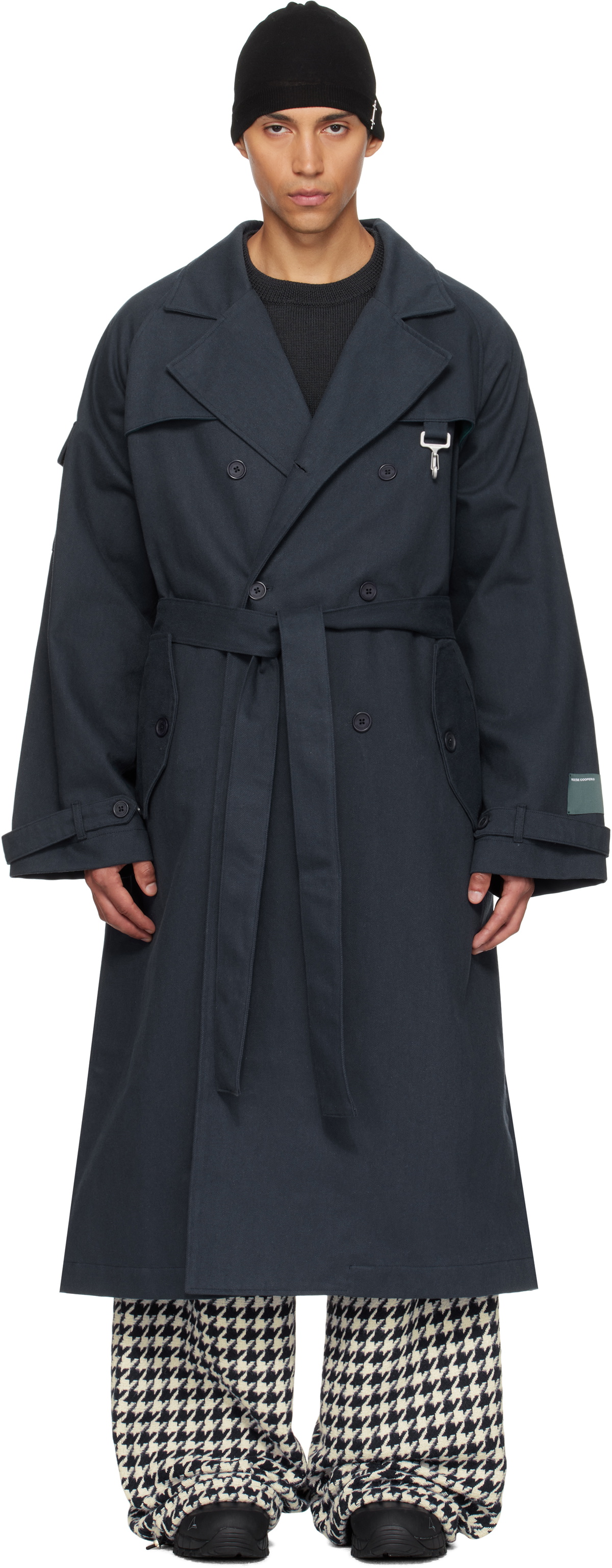 Reese Cooper Navy Cotton Twill Double Breasted Trench Coat