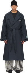 Reese Cooper Navy Cotton Twill Double Breasted Trench Coat