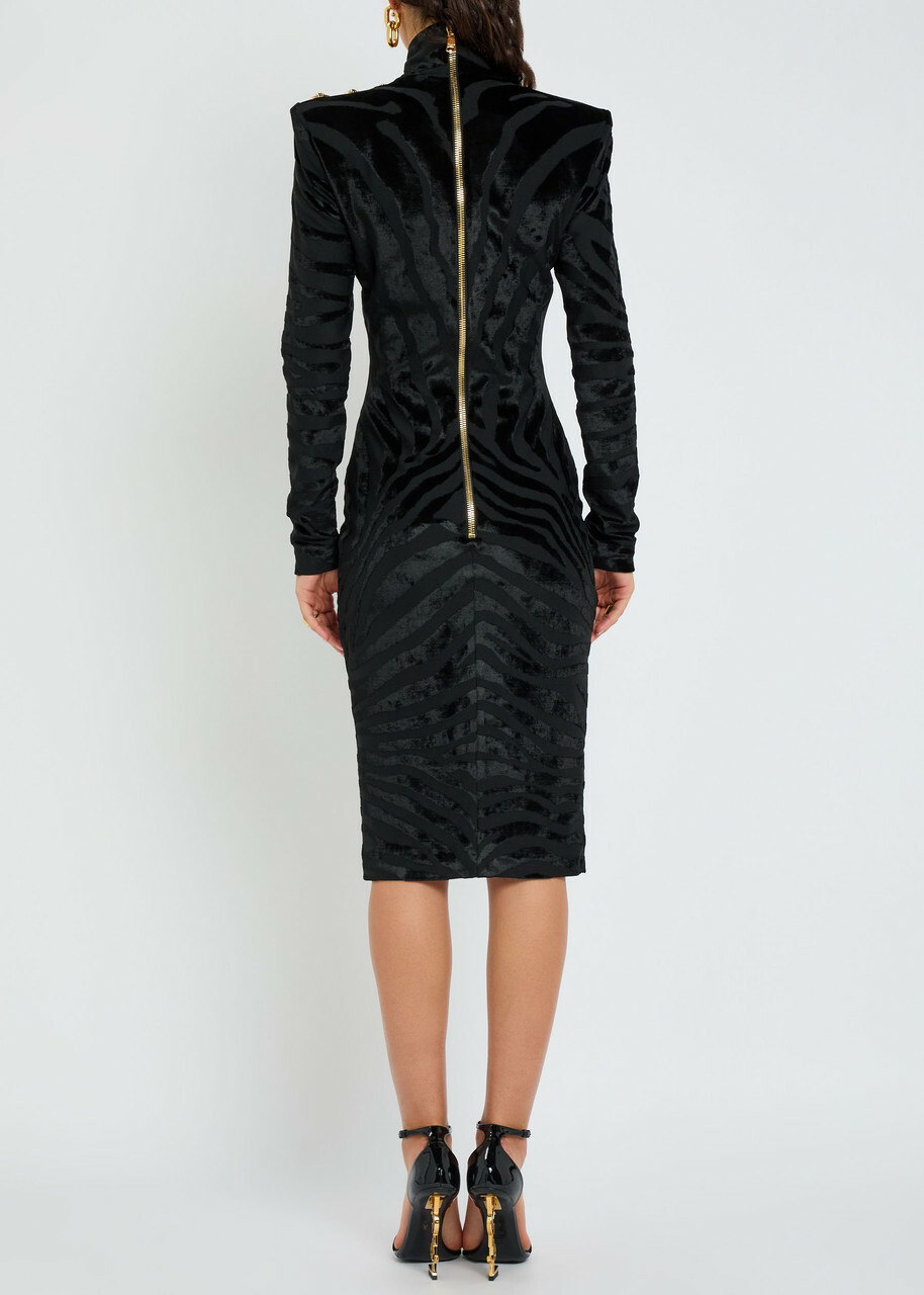 Balmain Zebra-jacquard Velvet and Woven Bodycon Dress Black