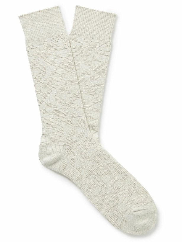 Photo: Anonymous Ism - Quilt Jacquard-Knit Cotton-Blend Socks - Neutrals