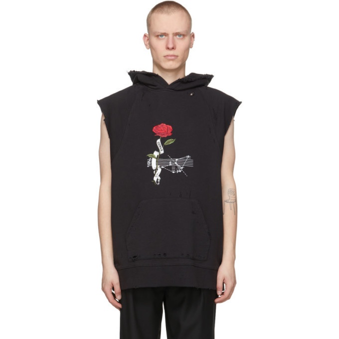 Photo: C2H4 Black My Own Private Planet Distressed Rose and Score Sleeveless Hoodie