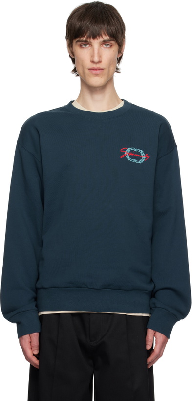 Photo: Givenchy Navy 'GIVENCHY' Medallion Sweatshirt