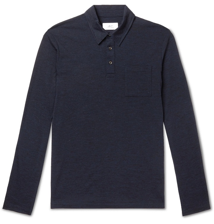 Photo: Mr P. - Slim-Fit Mélange Wool-Jersey Polo Shirt - Blue