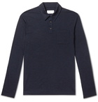 Mr P. - Slim-Fit Mélange Wool-Jersey Polo Shirt - Blue