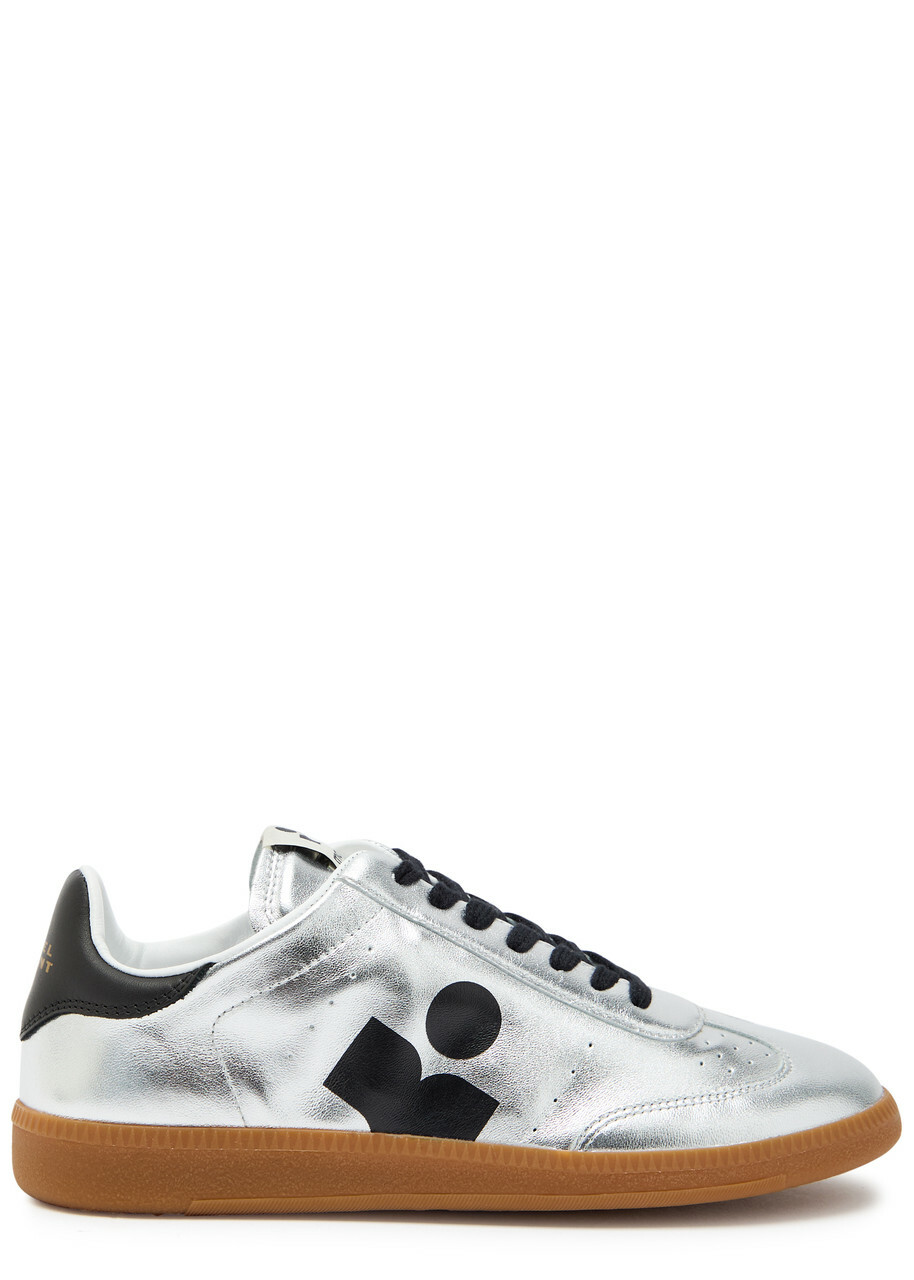 Isabel Marant Kaycee Logo Metallic Leather Sneakers Silver