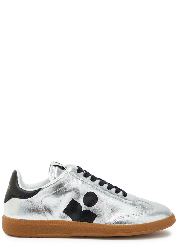 Photo: Isabel Marant Kaycee Logo Metallic Leather Sneakers Silver