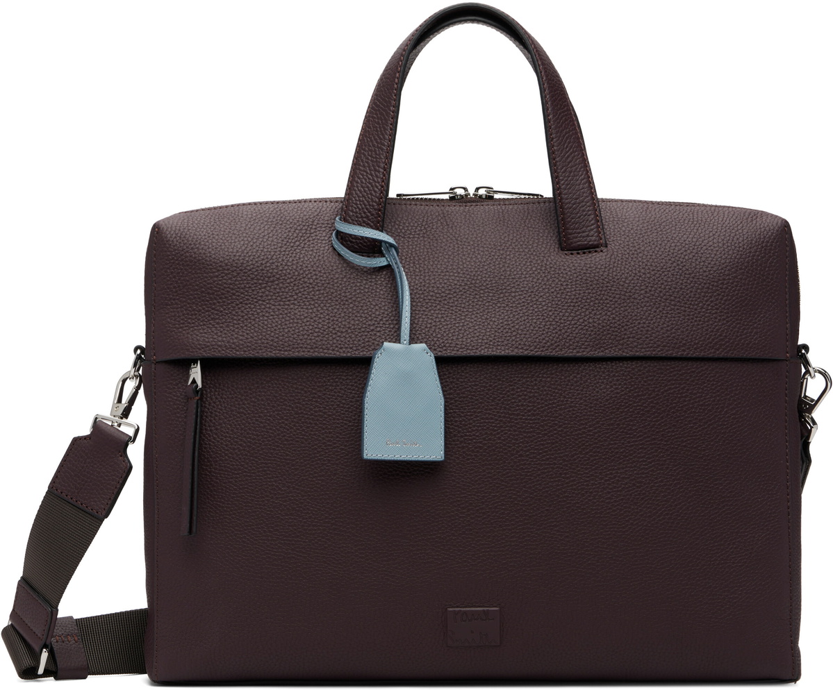 Paul Smith Burgundy Leather Double-Zip Folio Briefcase