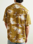 KAPITAL - Convertible-Collar Printed Crepe Shirt - Gold