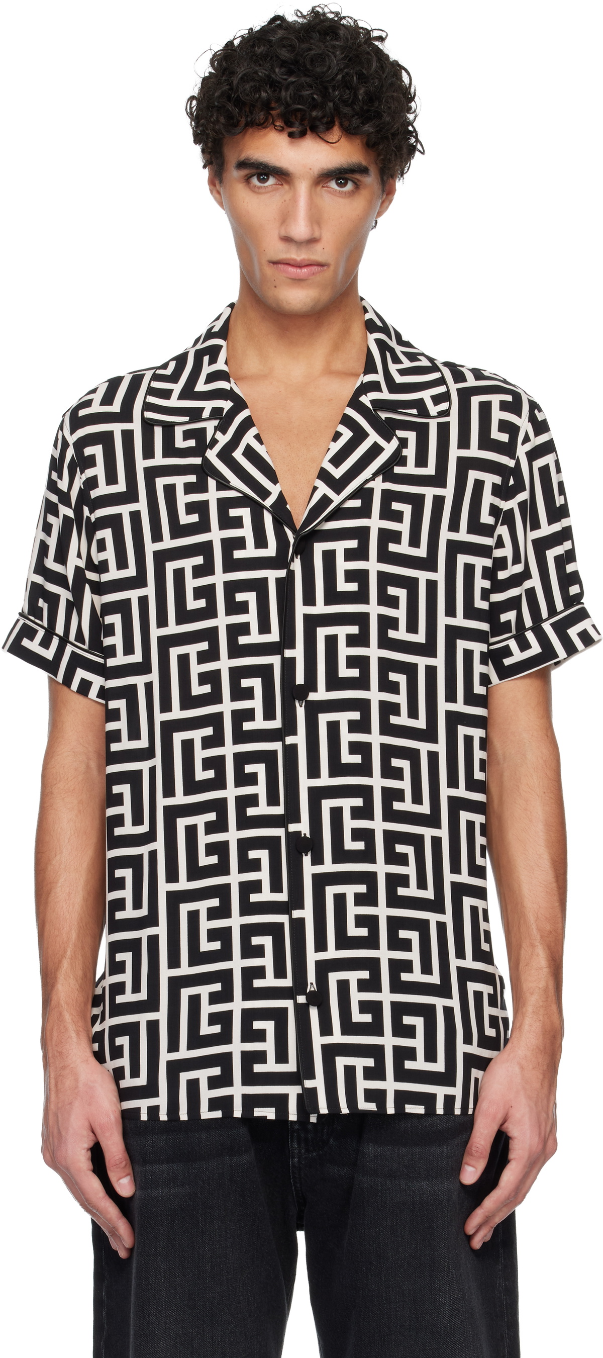 Balmain Black & White Pyjama Monogrammed Print Shirt