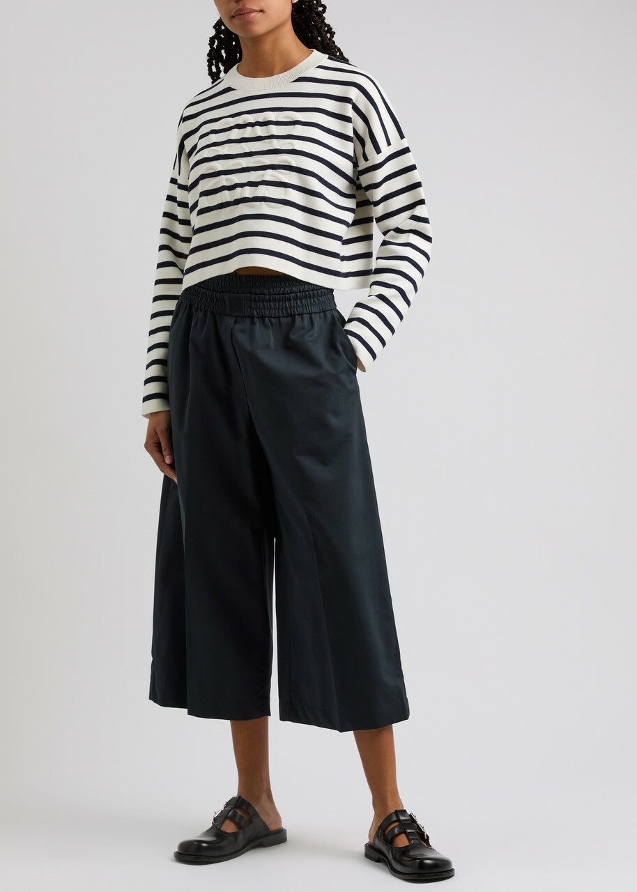 Loewe Cropped Wide-leg Cotton-blend Trousers Navy Loewe