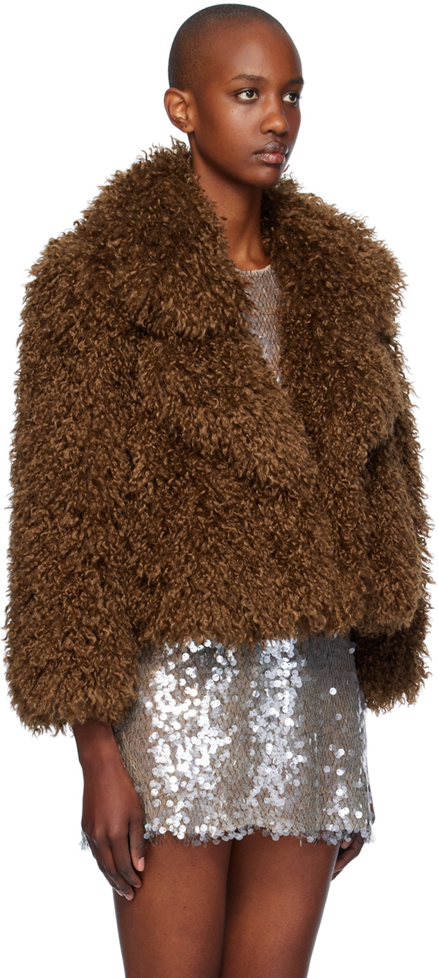 Anna Sui Tan Curly Faux-Fur Jacket Anna Sui